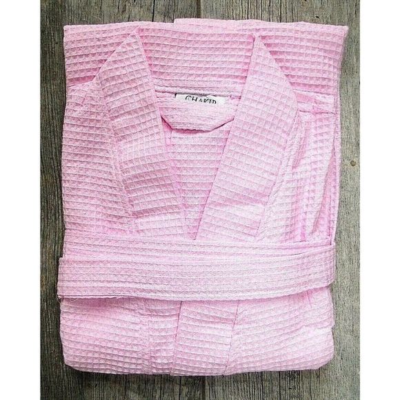 CHAKIR Linen Women's Pink Waffle Short Robe NEW - Picture 1 of 2